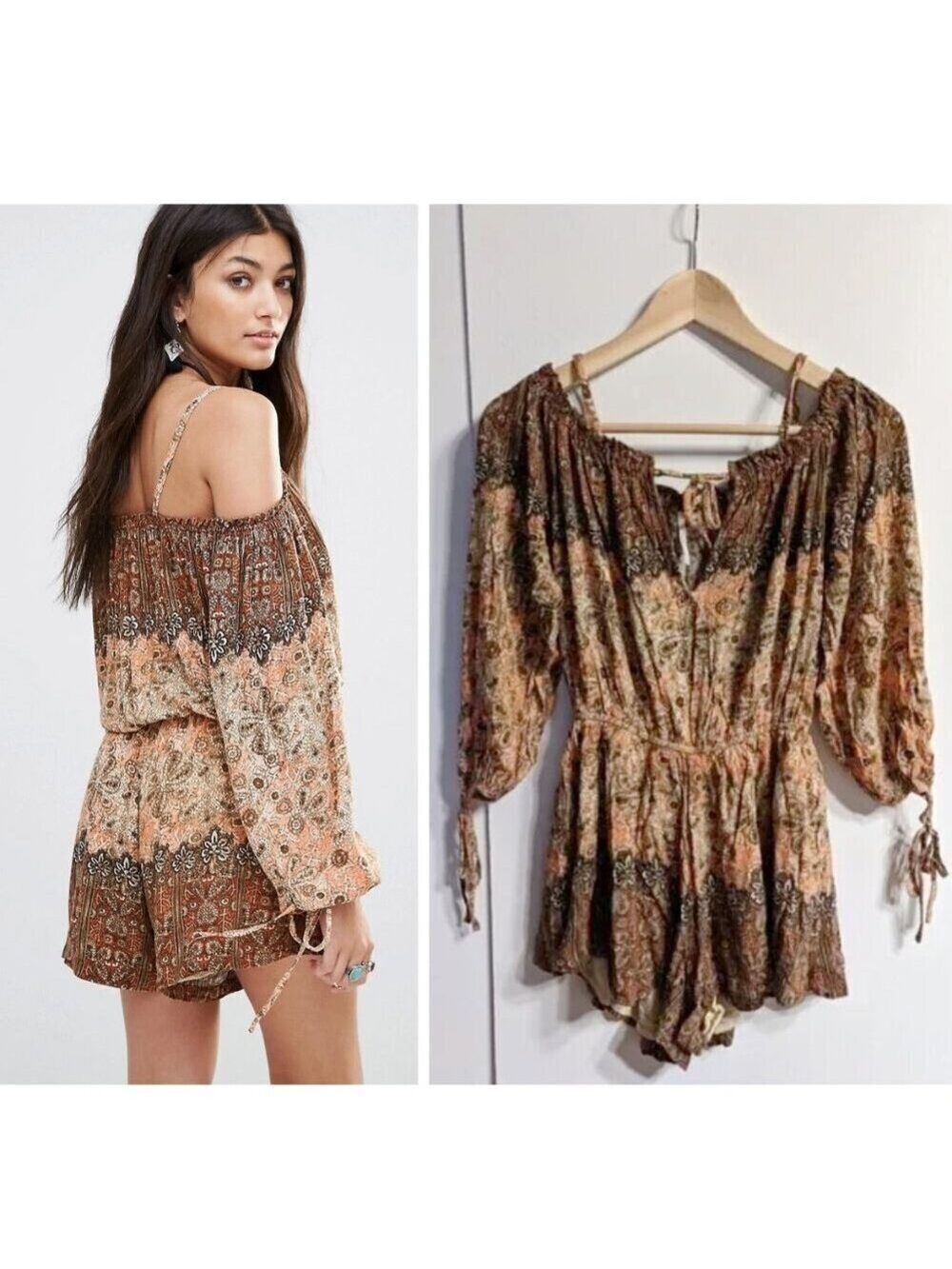Free People | So Divine Off-The-Shoulder Romper in Apricot